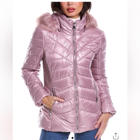 Pink Metallic Pink Kenneth Cole New York Puffer Coat. NWT. Size S. MSRP $225.